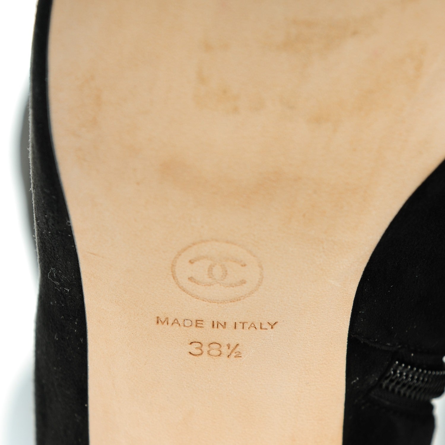 Chanel Suede Pearl Cap Toe Knee High Boots 38.5 Black 6 of 8