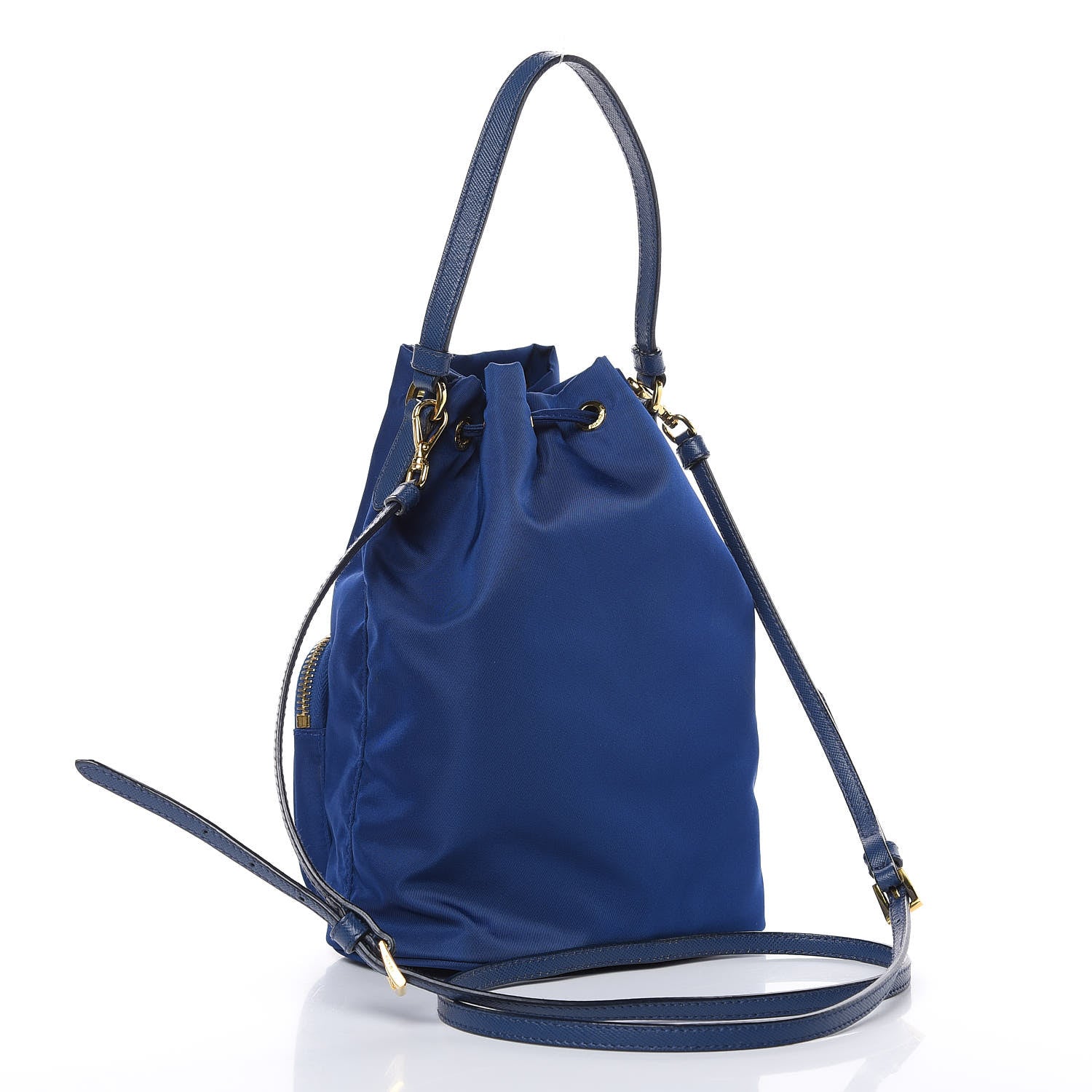 Prada Saffiano Tessuto Nylon Mini Bucket Crossbody Bag Royal 3 of 10