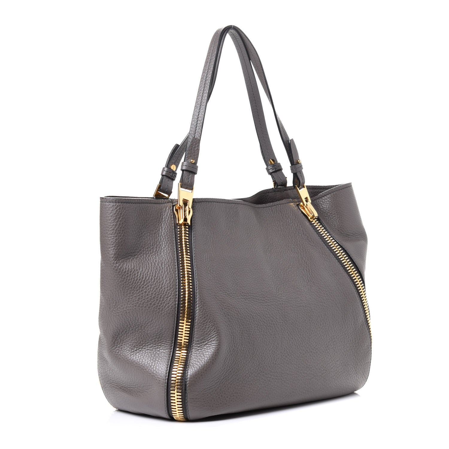 Tom Ford Grained Calfskin Sedgwick Medium Zipper Tote Grey 2 of 4