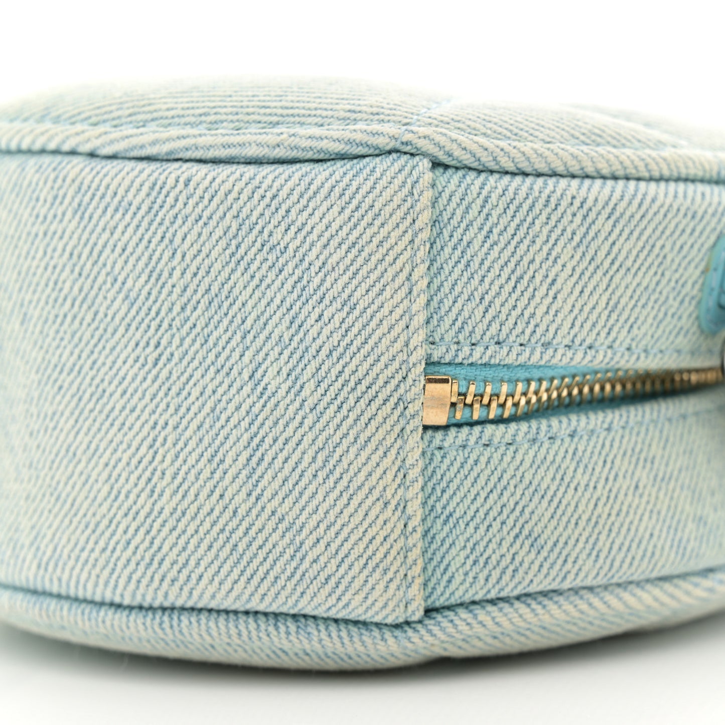 Denim Quilted Chanel 19 Round Clutch With Chain Neon Blue