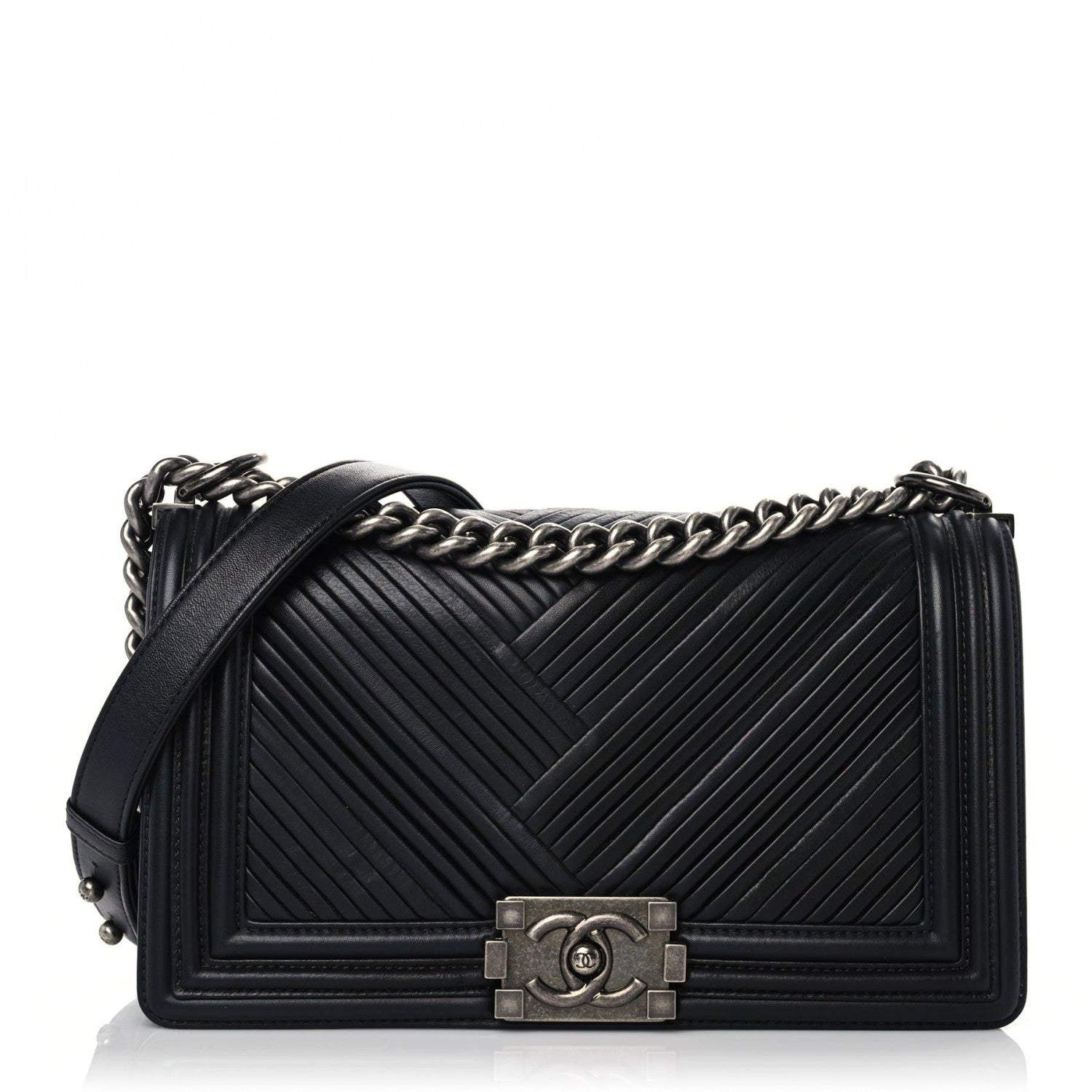 Chanel Lambskin Pleated Medium Boy Flap Black 1 of 18