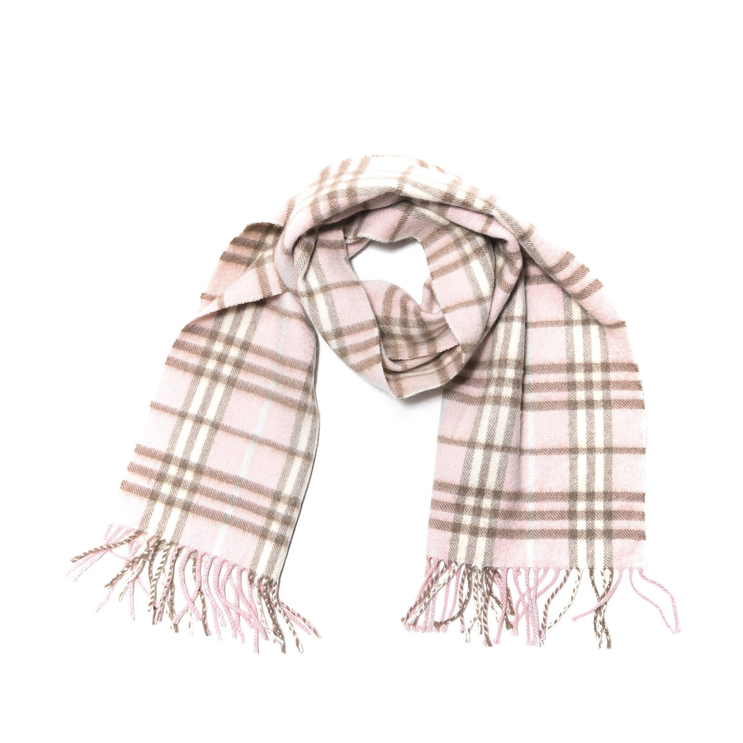 Burberry Cashmere Check Fringe Scarf Pink 1 of 3