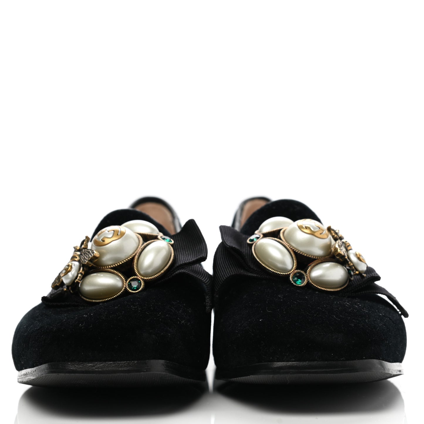 Velvet Etoile Pearl Embellished Loafers 37 Black