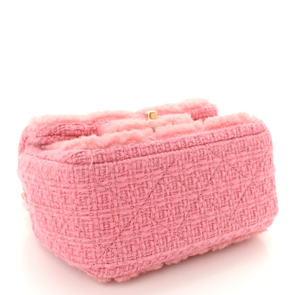 Chanel Shearling Tweed Quilted Mini Square Flap Bag Light Pink 4 of 11