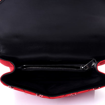 Saint Laurent Canvas Bandana Matelasse Chevron Medium College Bag Red 6 of 11