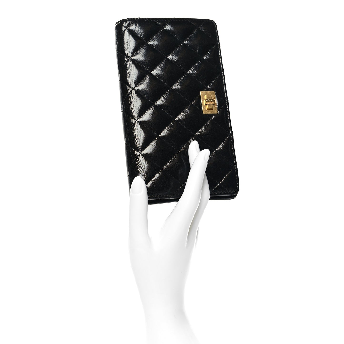 Patent Crumpled Calfskin Quilted Reissue 2.55 Yen Wallet Black