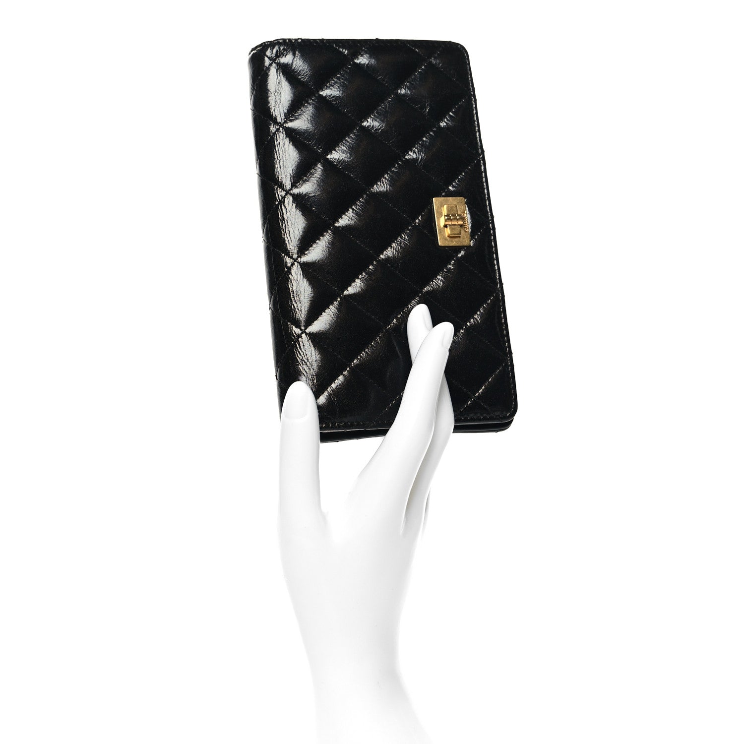 Chanel Patent Crumpled Calfskin Quilted Reissue 2.55 Yen Wallet Black 2 of 10