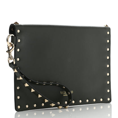 Valentino Garavani Vitello Rockstud Envelope Wristlet Clutch Olive Green 3 of 7