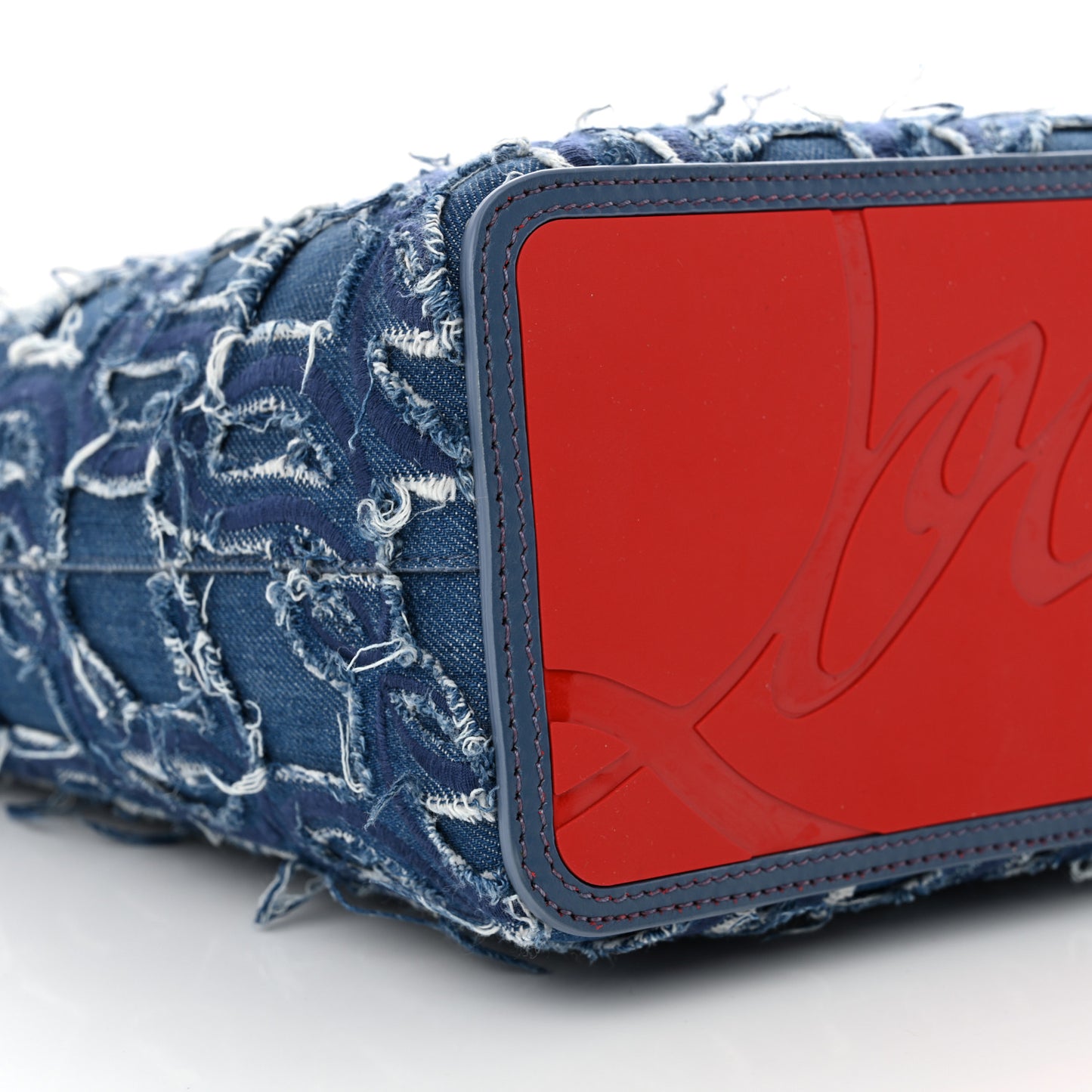 Denim Embroidered Spikes East West Cabata Tote Blue