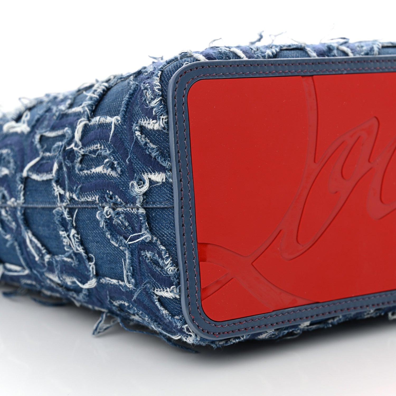 Christian Louboutin Denim Embroidered Spikes East West Cabata Tote Blue 10 of 12