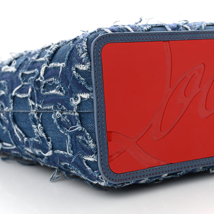 Christian Louboutin Denim Embroidered Spikes East West Cabata Tote Blue 10 of 12