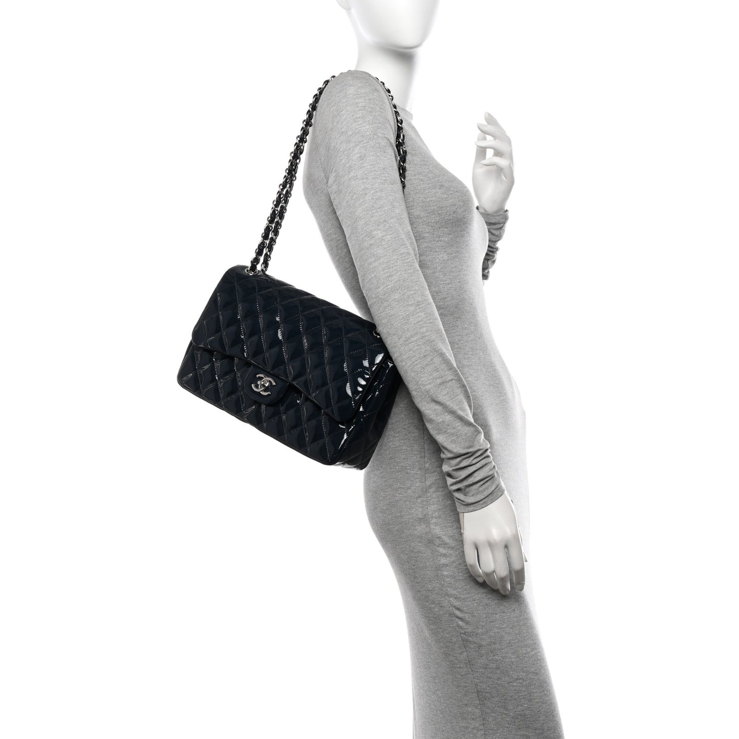 Patent Quilted Jumbo Double Flap Navy