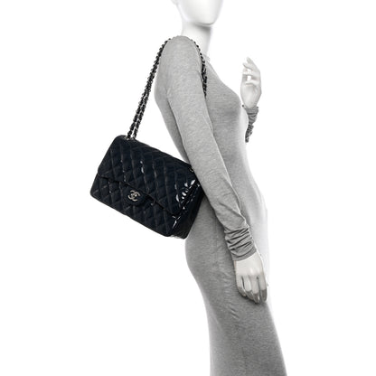 Chanel Patent Quilted Jumbo Double Flap Navy 3 of 11