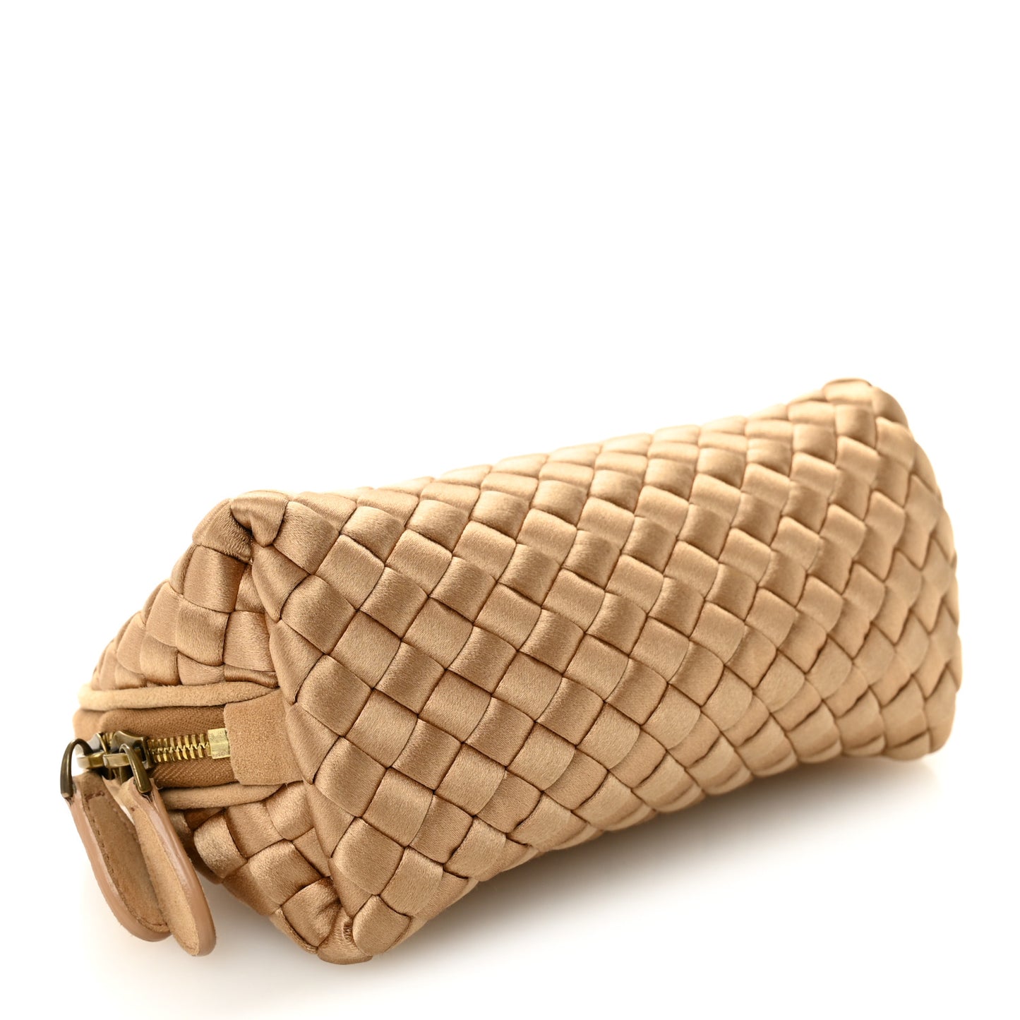 Satin Intrecciato Small Cosmetic Pouch Camel
