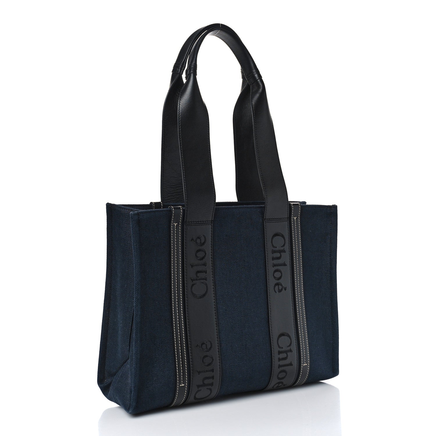 Chloe Calfskin Linen Medium Woody Tote Deep Denim 3 of 10