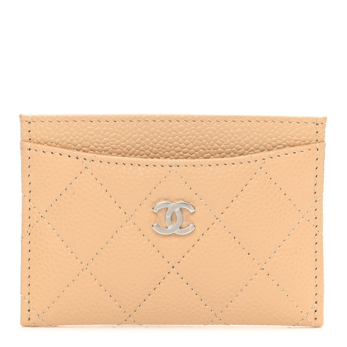Caviar Quilted Card Holder Beige
