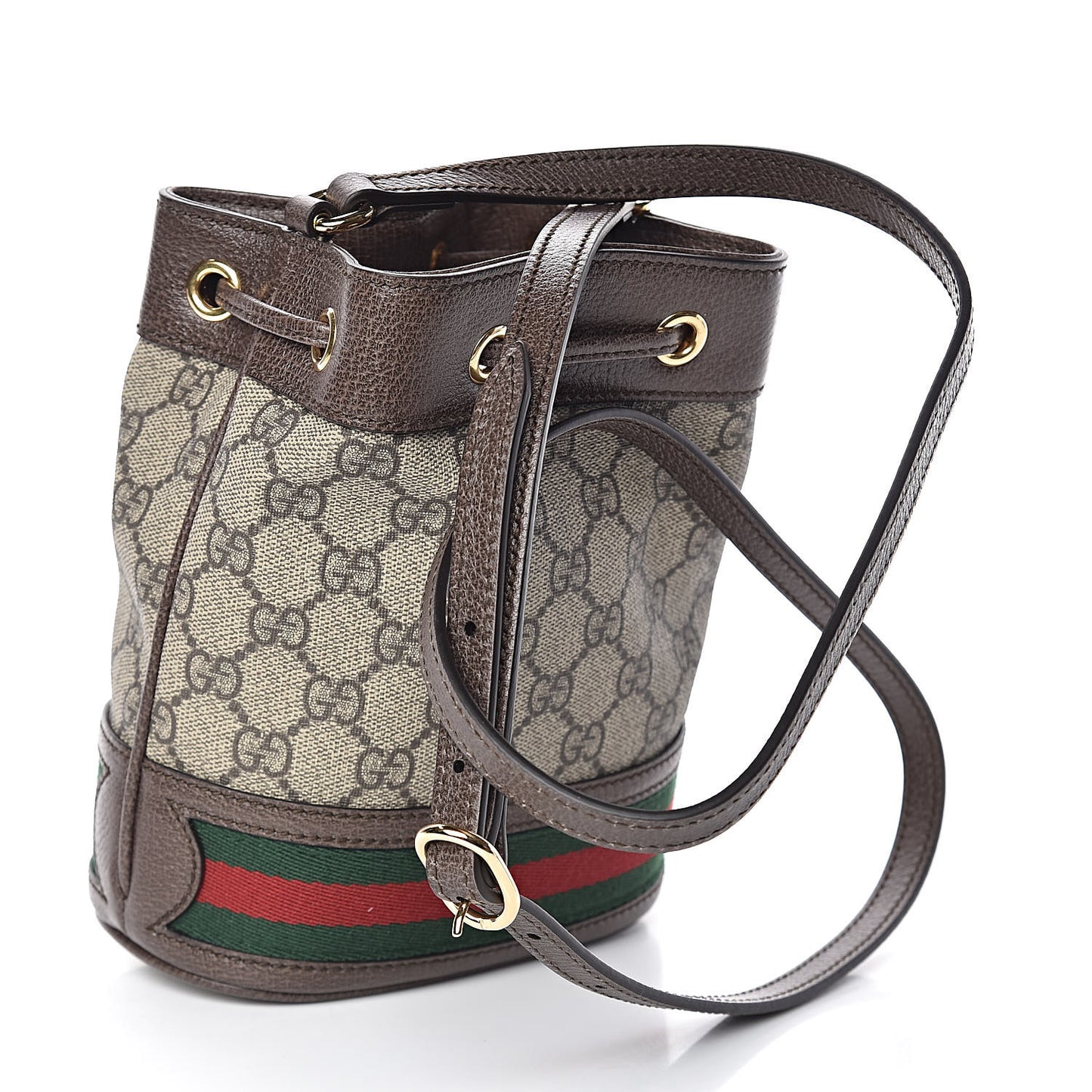 GG Supreme Monogram Web Mini Ophidia Bucket Bag Brown