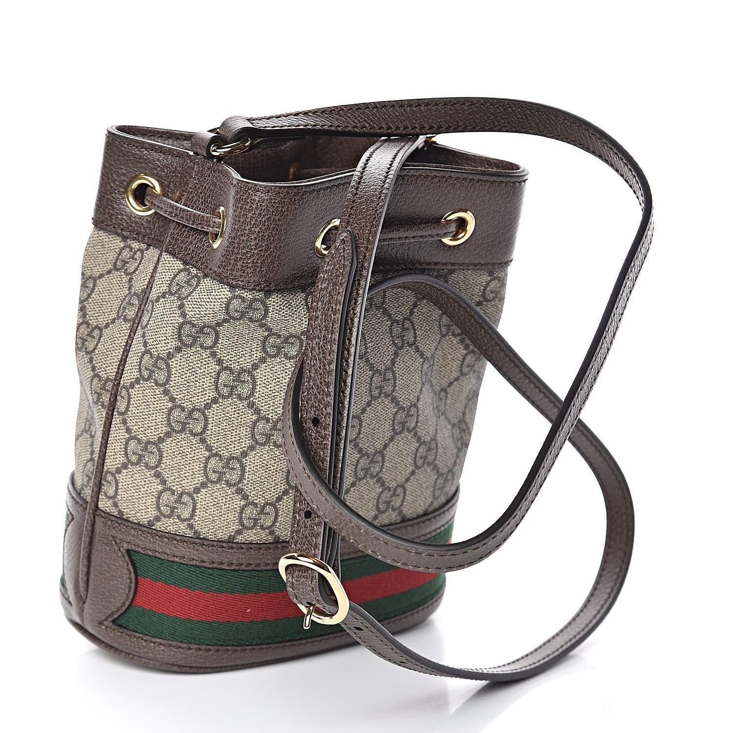 Gucci GG Supreme Monogram Web Mini Ophidia Bucket Bag Brown 3 of 10