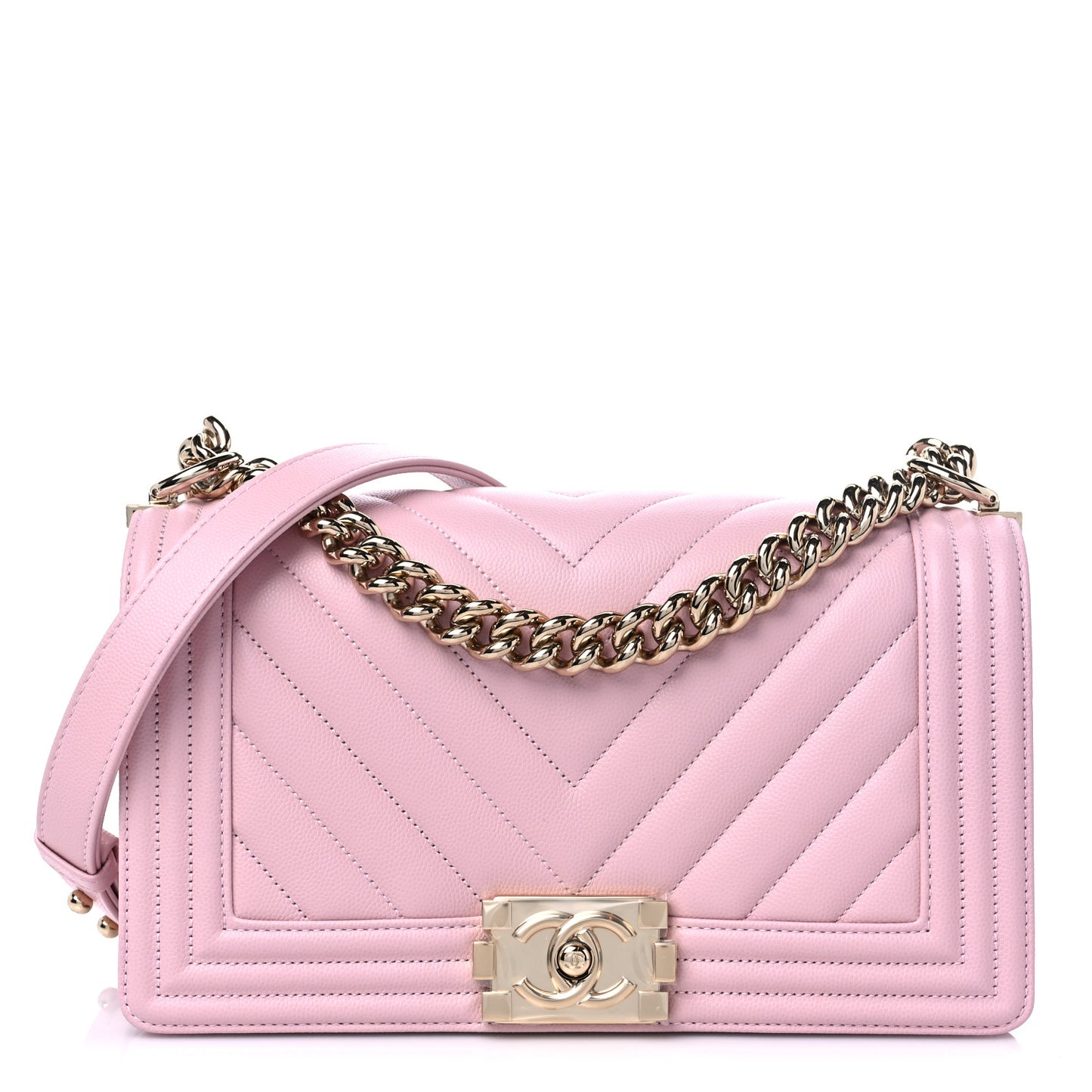 Caviar Chevron Quilted Medium Boy Flap Light Pink
