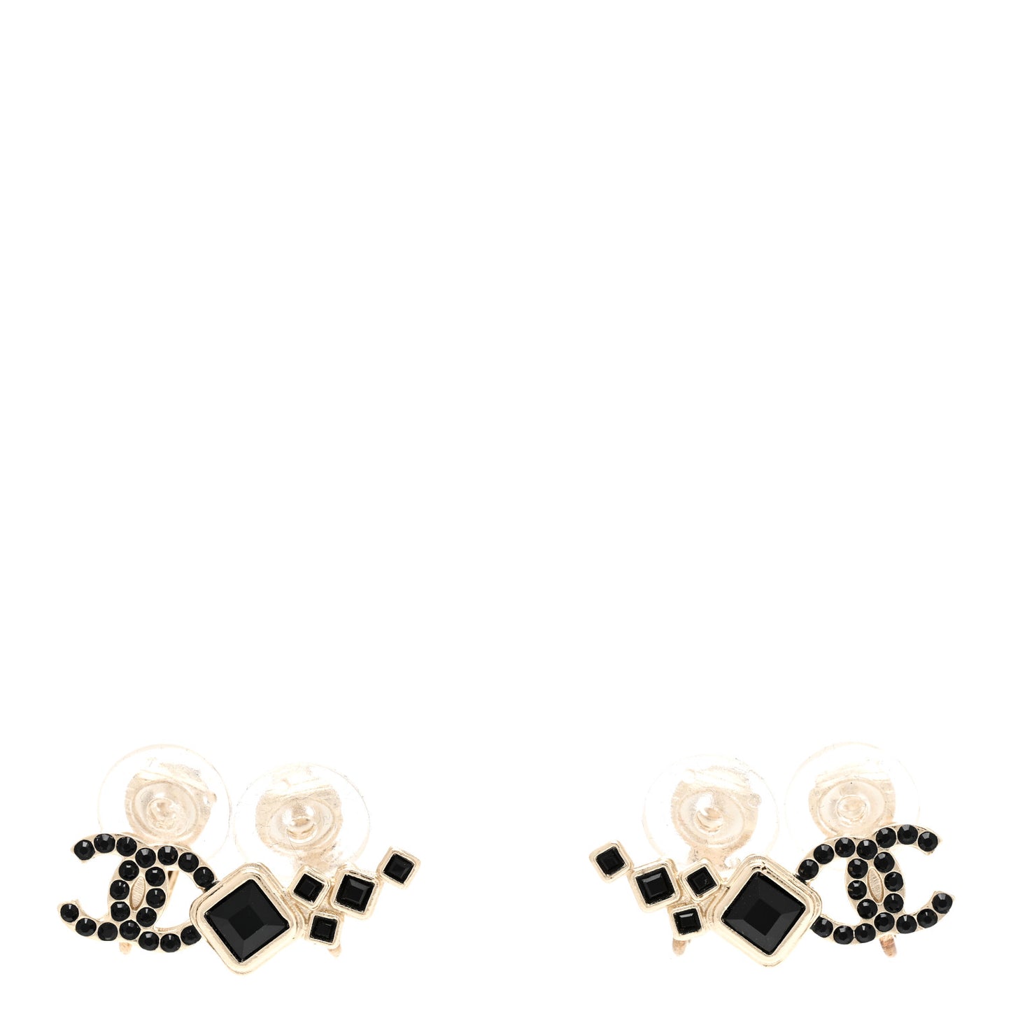 Metal Crystal Enamel CC Clip On Earrings Black