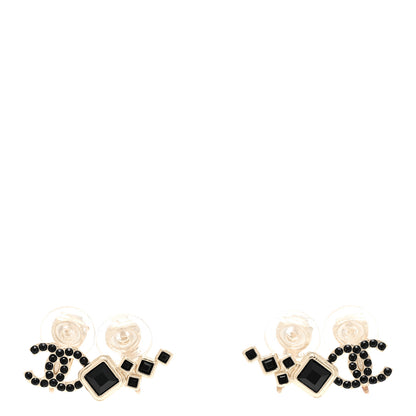 Chanel Metal Crystal Enamel CC Clip On Earrings Black 1 of 5