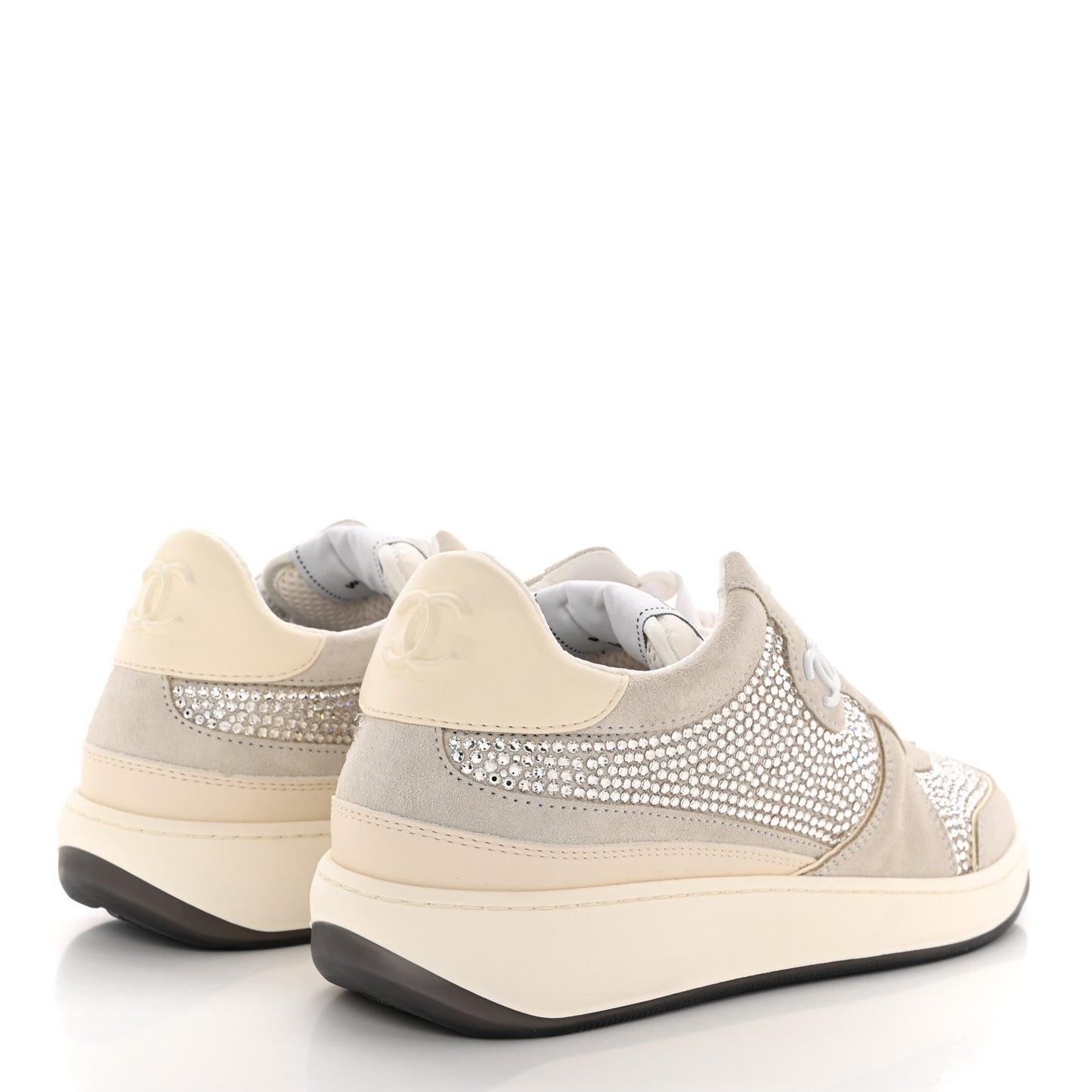 Calfskin Suede Crystal Womens CC Sneakers 40 White