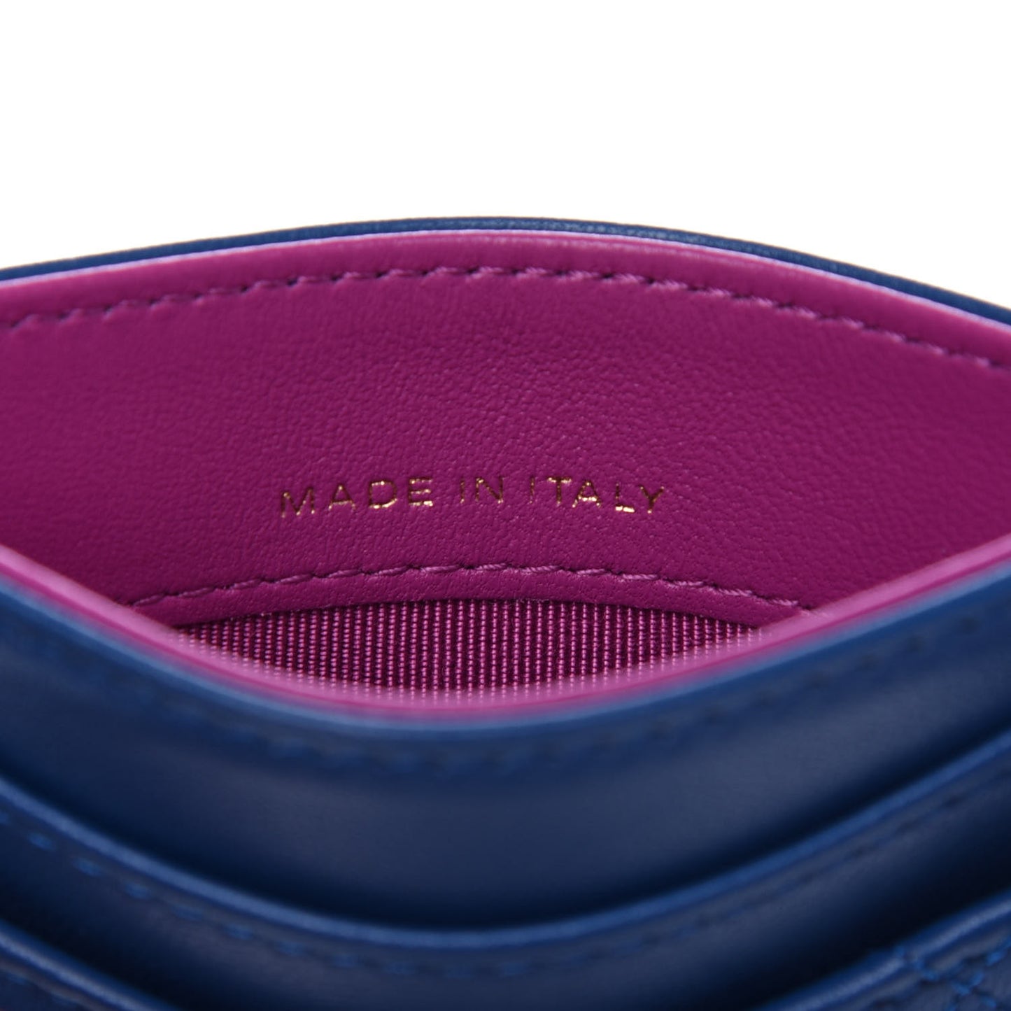 Lambskin Quilted Card Holder Blue Pink