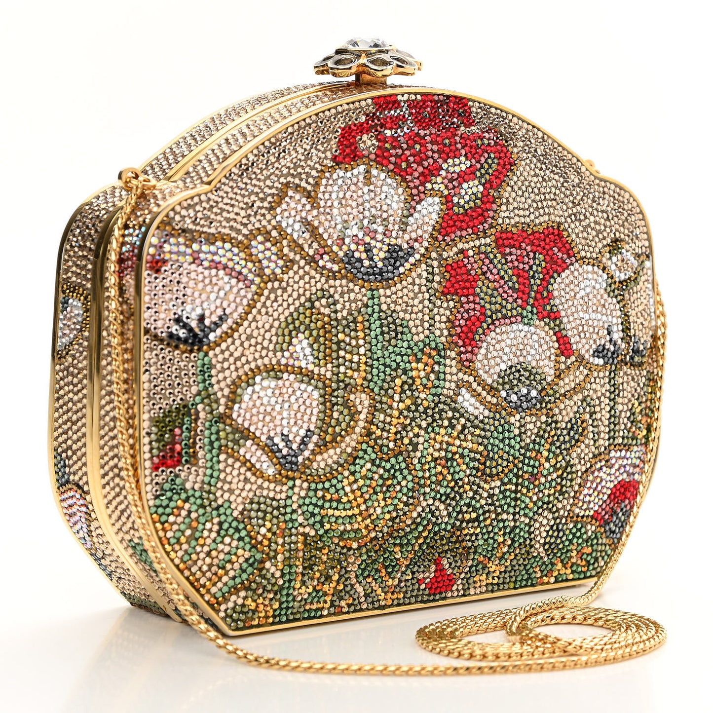 Swarovski Crystal Flower Minaudiere Clutch Gold