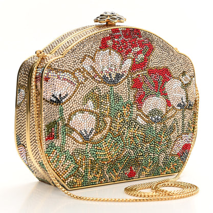 Judith Leiber Swarovski Crystal Flower Minaudiere Clutch Gold 2 of 10