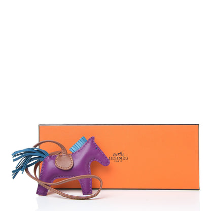 Hermes Milo Lambskin Grigri Rodeo Horse Bag Charm PM Anemone Bleu Izmir Fauve 4 of 4