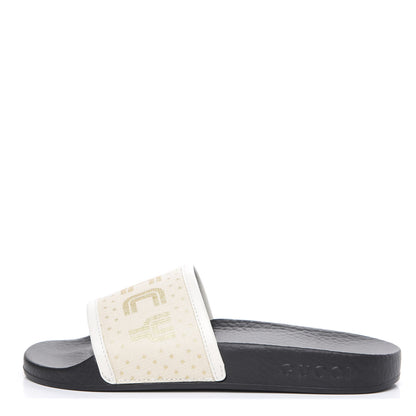 Gucci X SEGA Supreme Canvas GUCCY Stars Womens Slide Sandals 37 Mystic White Gold 1 of 6