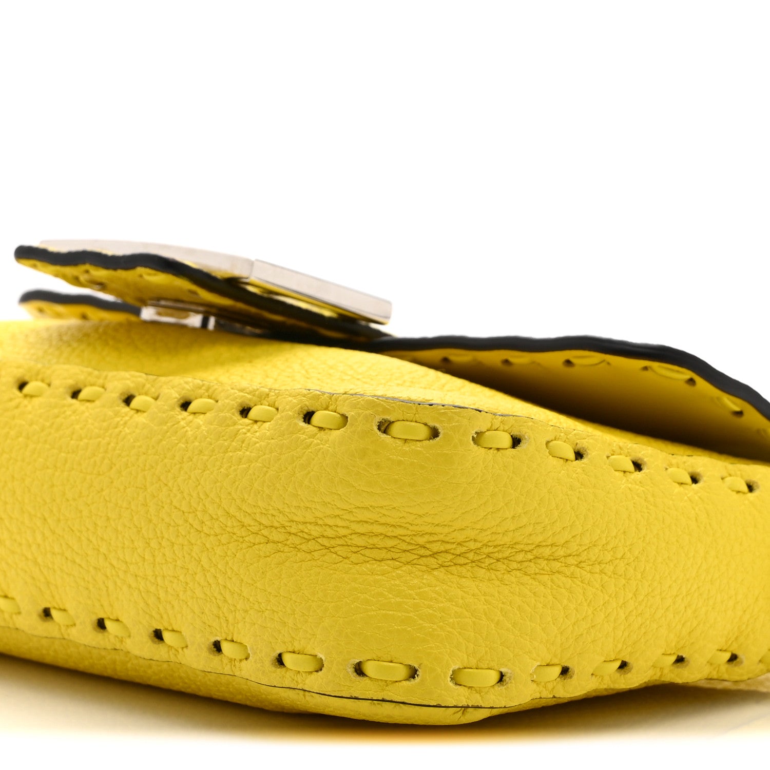Fendi Cuoio Roma Sellerissima Nappa Sintetica Tape Stitch Mini Baguette Acid Yellow 10 of 10