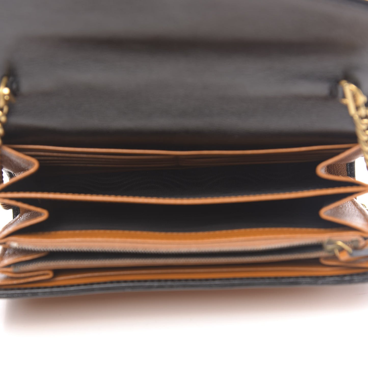 Vintage Effect Calfskin Matelasse Diagonal Torchon GG Marmont Chain Wallet Cognac