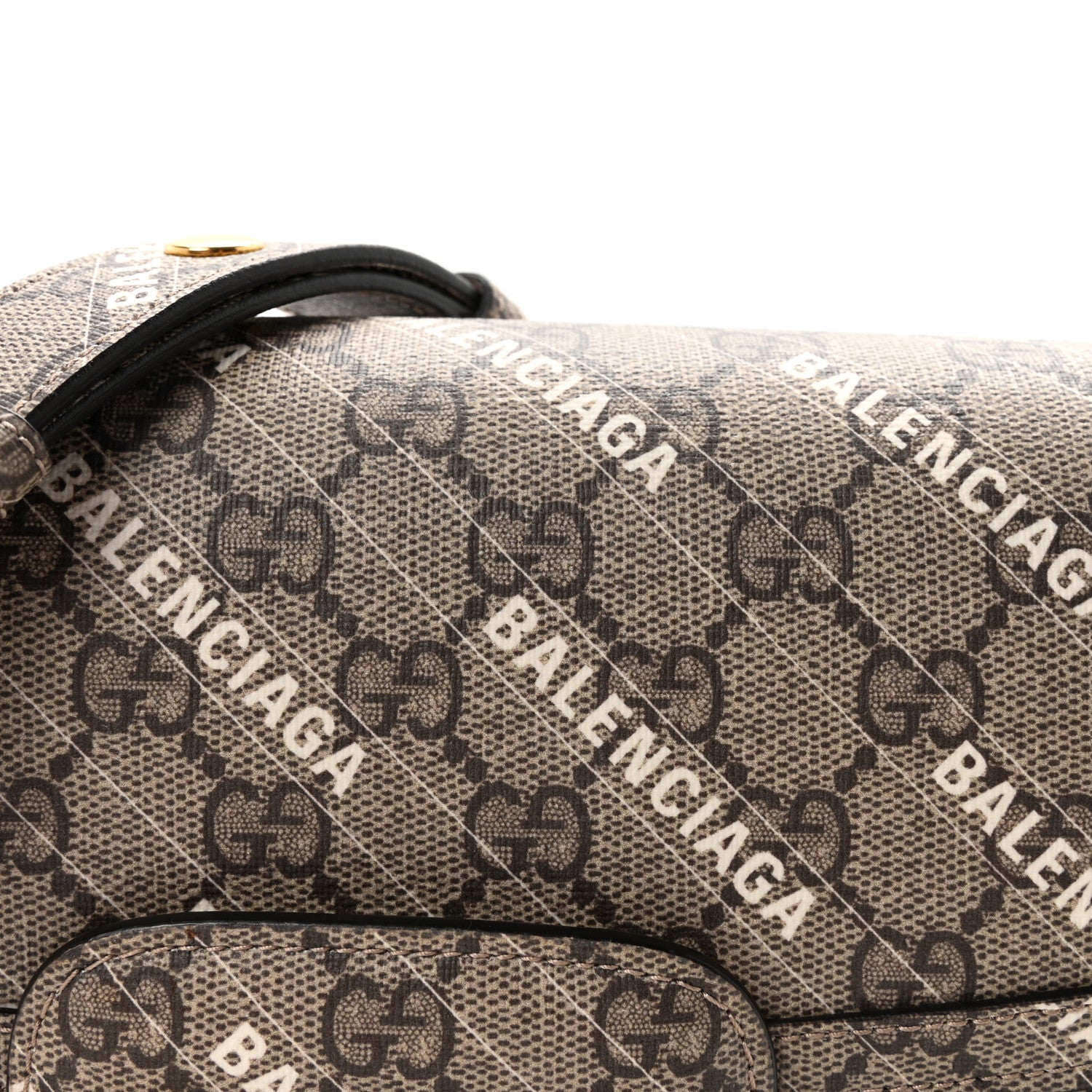 Gucci X BALENCIAGA GG Supreme Monogram Logo Print Horsebit 1955 Shoulder Bag Beige Ebony 8 of 10