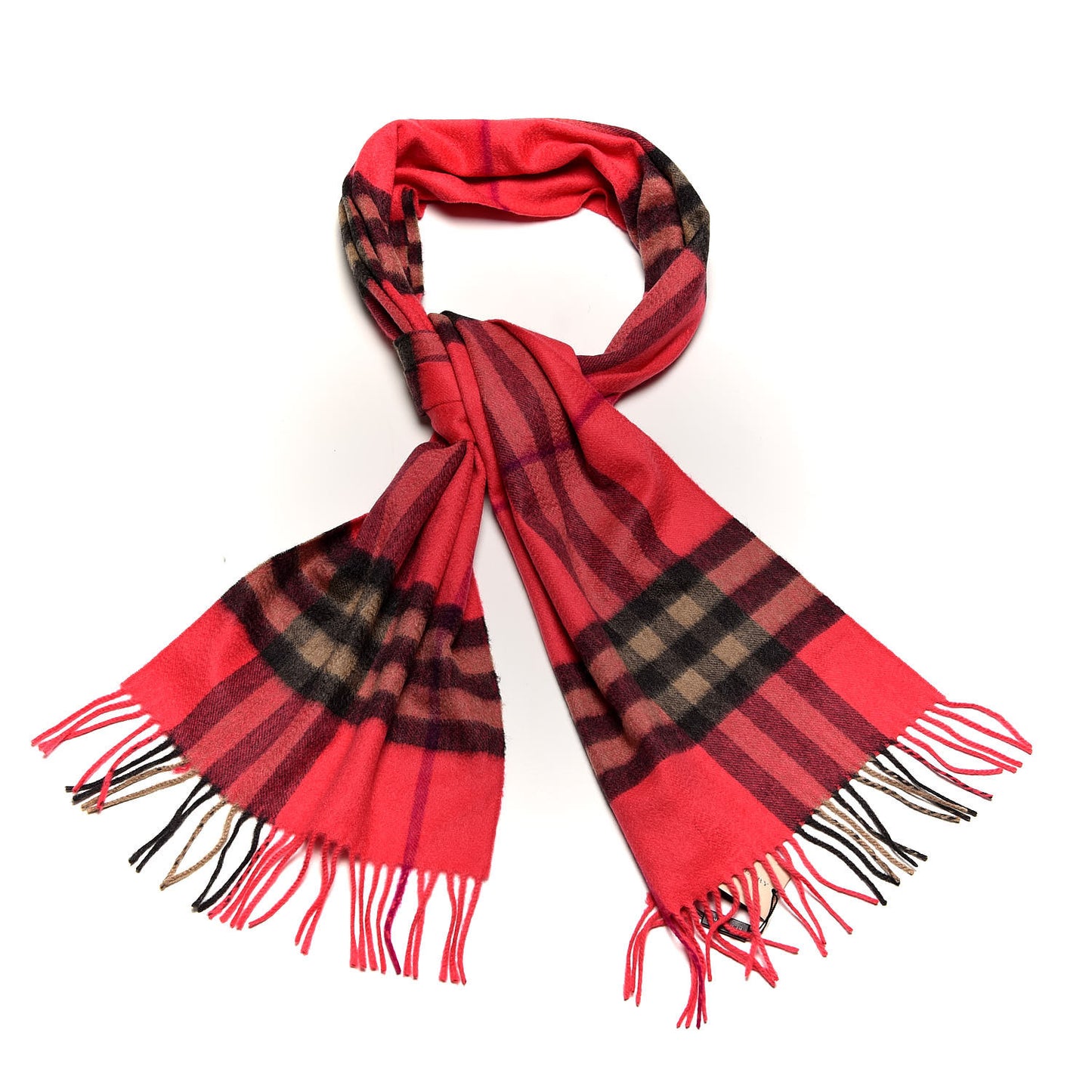 Cashmere Giant Check Fringe Scarf Pink Sweet Pea