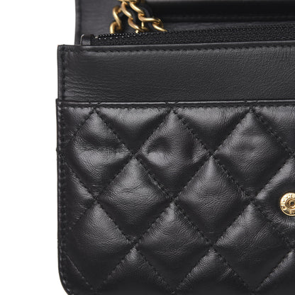 Chanel Aged Calfskin Quilted Lucky Charms 2.55 Reissue Wallet On Chain WOC Black 12 of 13
