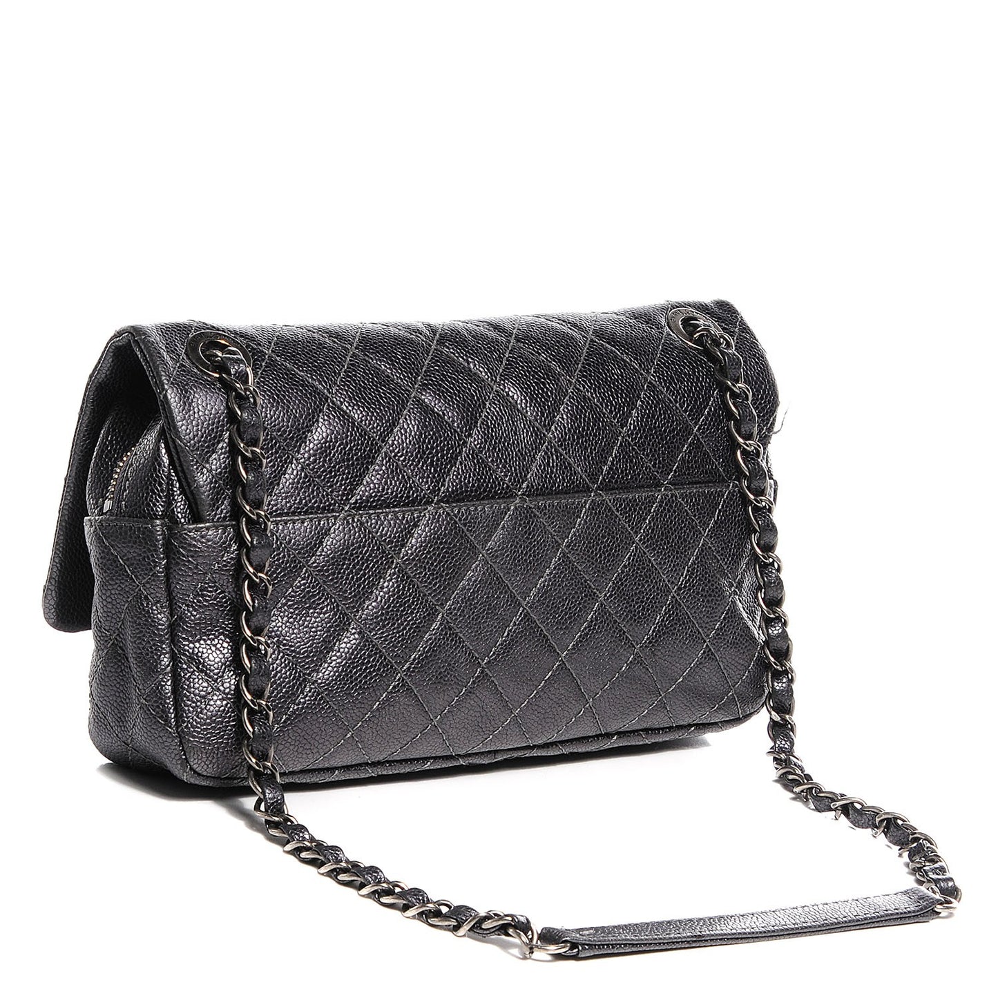 Iridescent Quilted Chic Caviar Small Flap Dark Silver