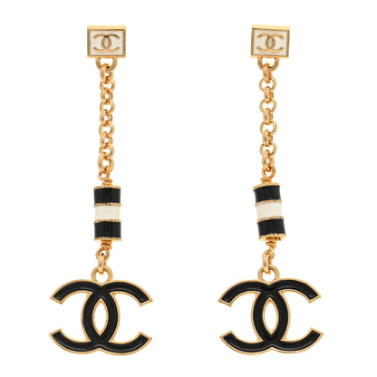 Chanel Metal Enamel CC Square Drop Earrings Gold White Black 1 of 5