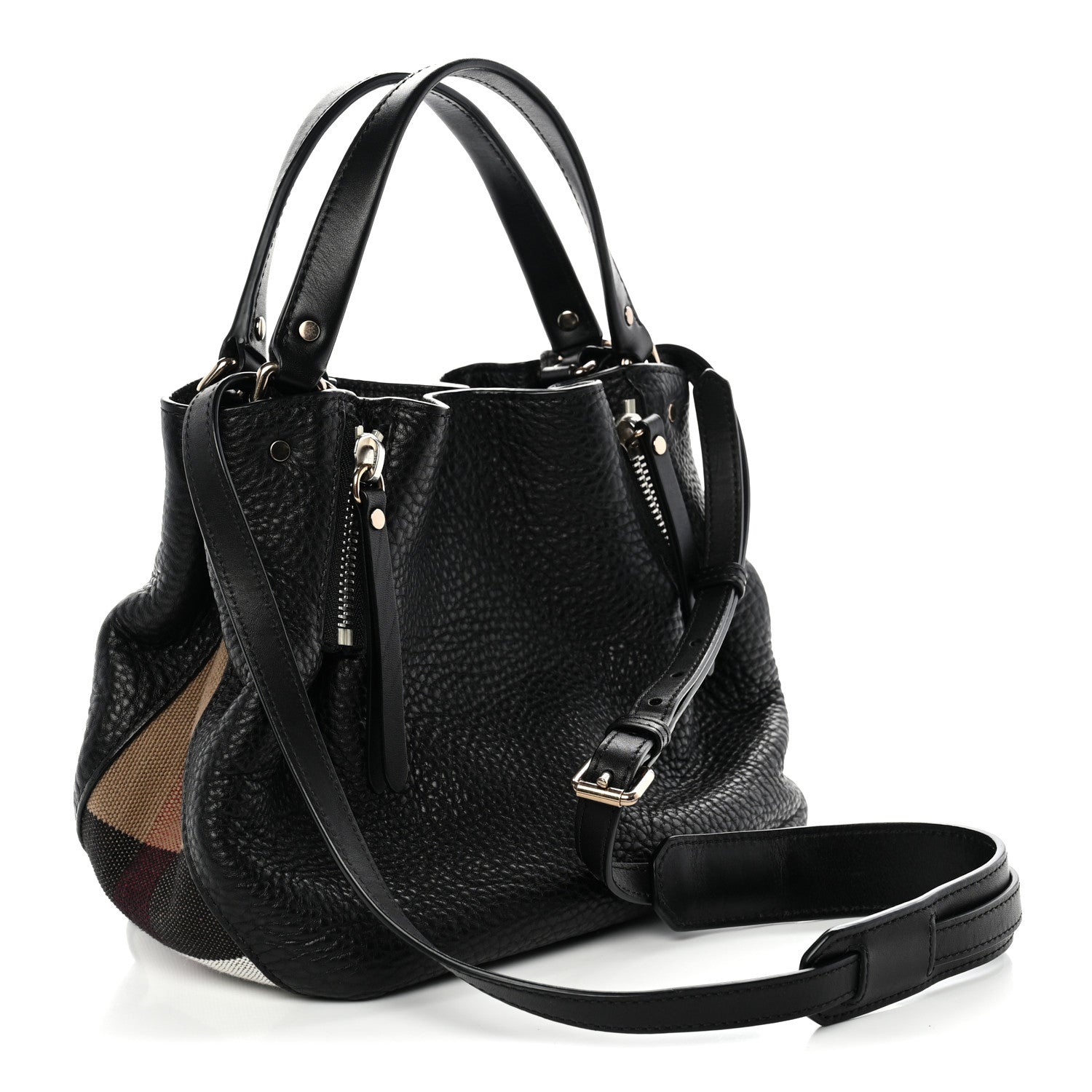 Burberry Grainy Calfskin House Check Small Maidstone Black 3 of 9