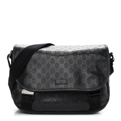 Gucci Imprime Monogram Medium Double Buckle Flap Messenger Bag Black 1 of 10