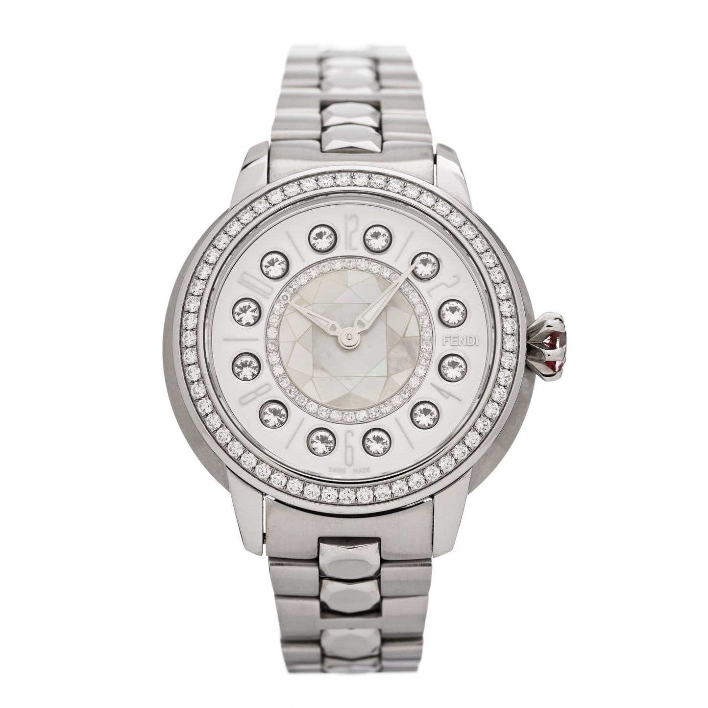 Stainless Steel Diamond Bezel Mother of Pearl Topaz 34mm Crazy Carats Quartz Watch