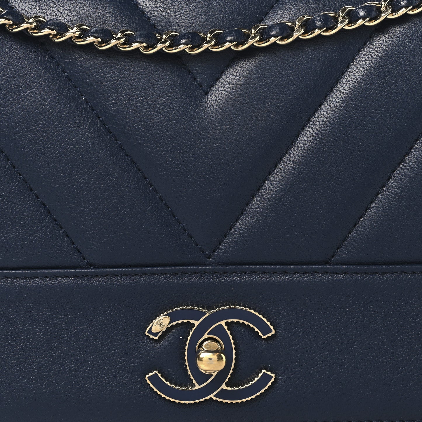 Sheepskin Chevron Quilted Medium Vintage Mademoiselle Flap Navy