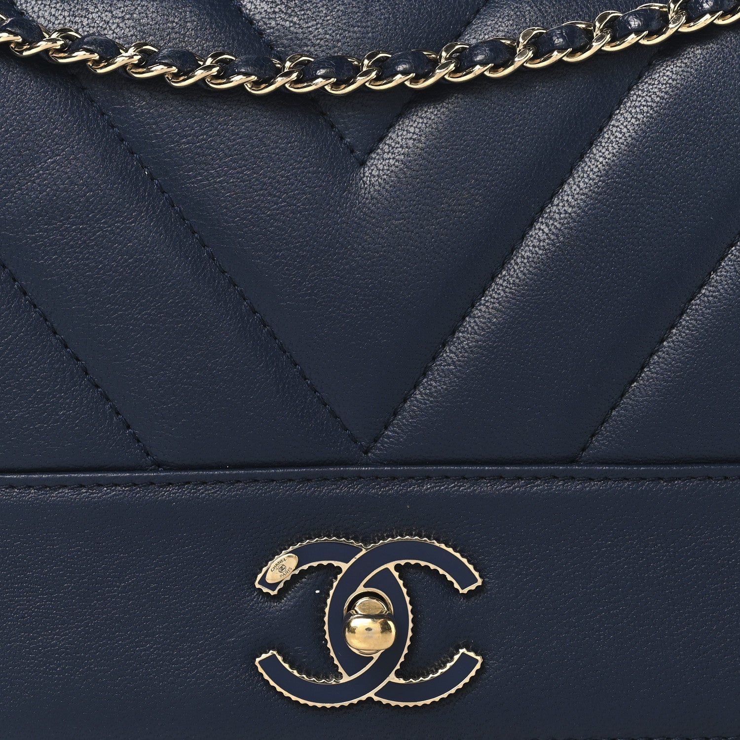 Chanel Sheepskin Chevron Quilted Medium Vintage Mademoiselle Flap Navy 8 of 11