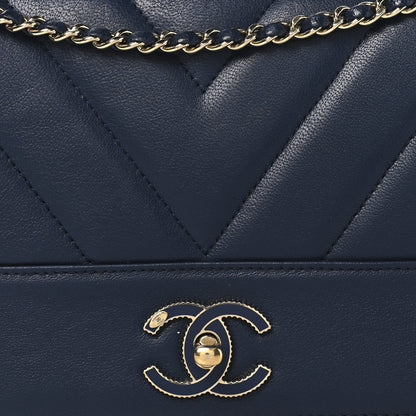 Chanel Sheepskin Chevron Quilted Medium Vintage Mademoiselle Flap Navy 8 of 11