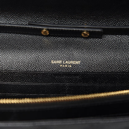 Saint Laurent Grain De Poudre Matelasse Chevron Monogram Chain Wallet Black 8 of 10
