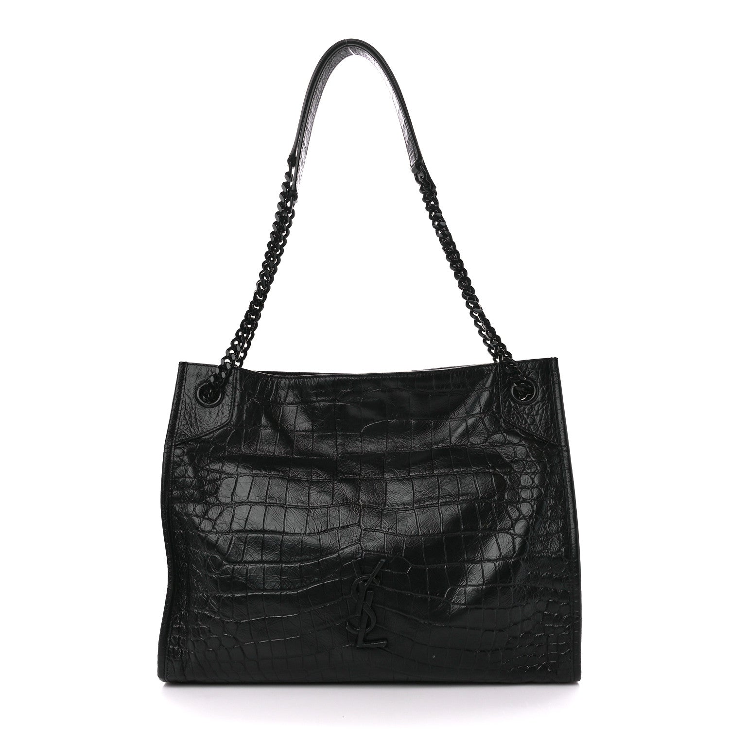 Saint Laurent Calfskin Crocodile Embossed Monogram Medium Niki Shopping Bag Black 1 of 12