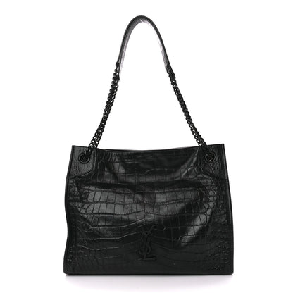 Saint Laurent Calfskin Crocodile Embossed Monogram Medium Niki Shopping Bag Black 1 of 12