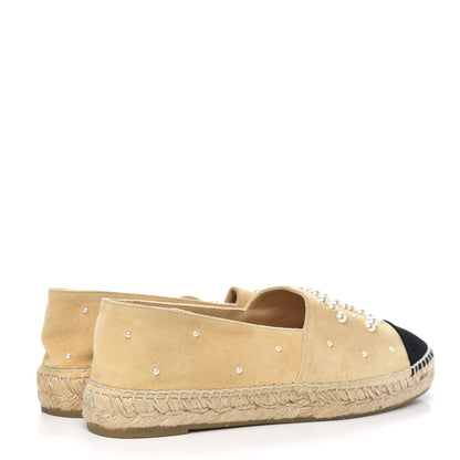 Chanel Suede Pearl CC Espadrilles 39 Beige Black 4 of 9