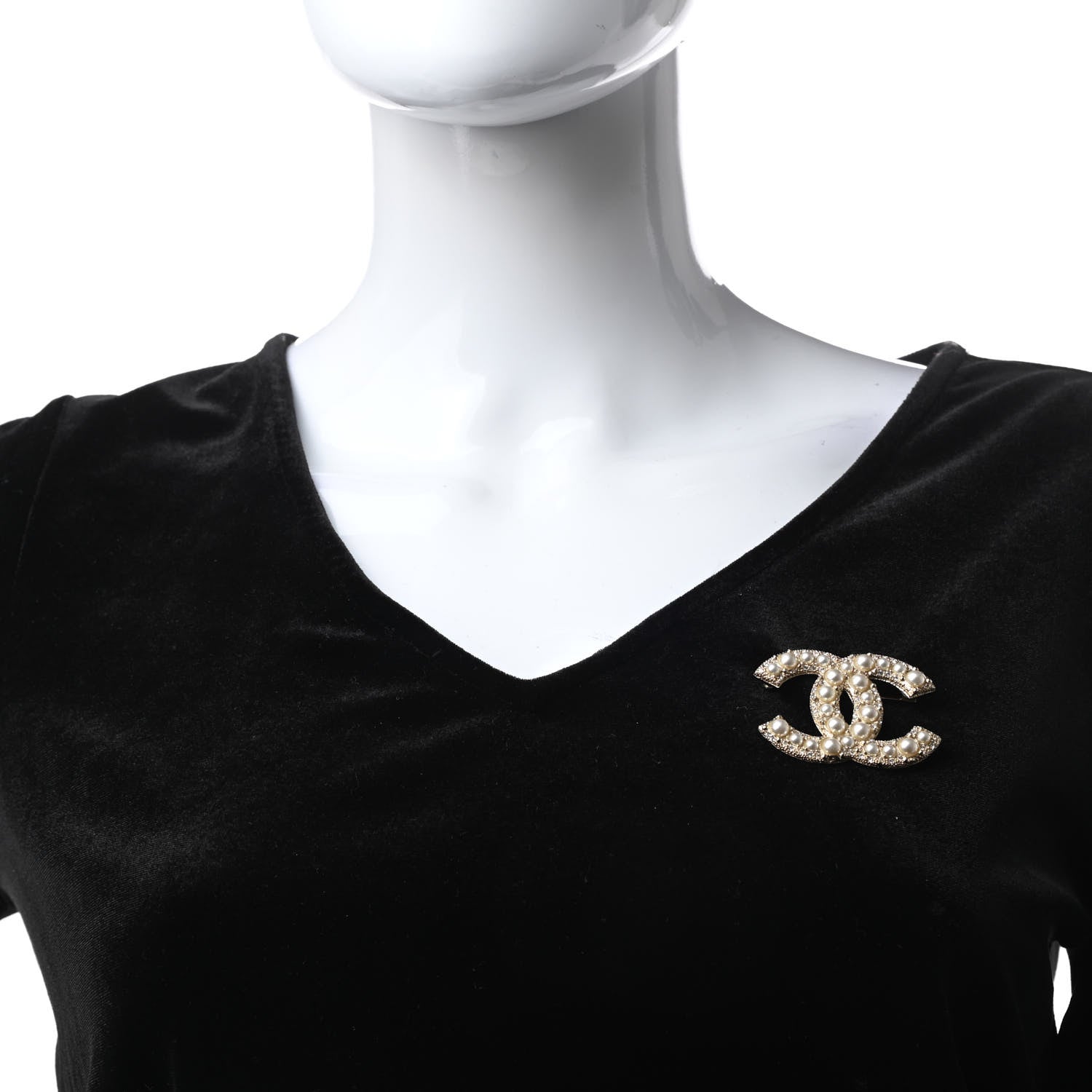 Chanel Metal Crystal Graduated Pearl CC Brooch Gold 2 of 7