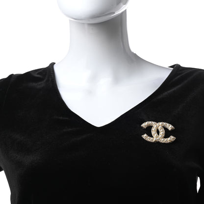 Chanel Metal Crystal Graduated Pearl CC Brooch Gold 2 of 7